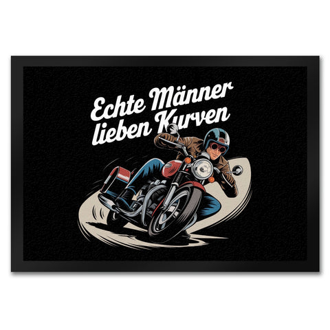 Echte Männer lieben Kurven Fußmatte in 35x50 cm mit Retro Biker
