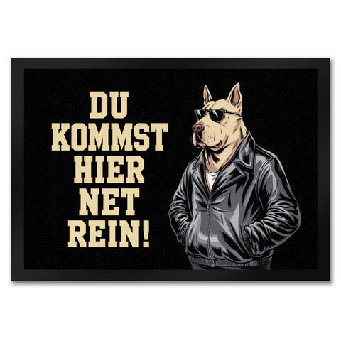 Türsteher Hund in Lederjacke Fußmatte in 35x50 cm - Du kommst hier net rein