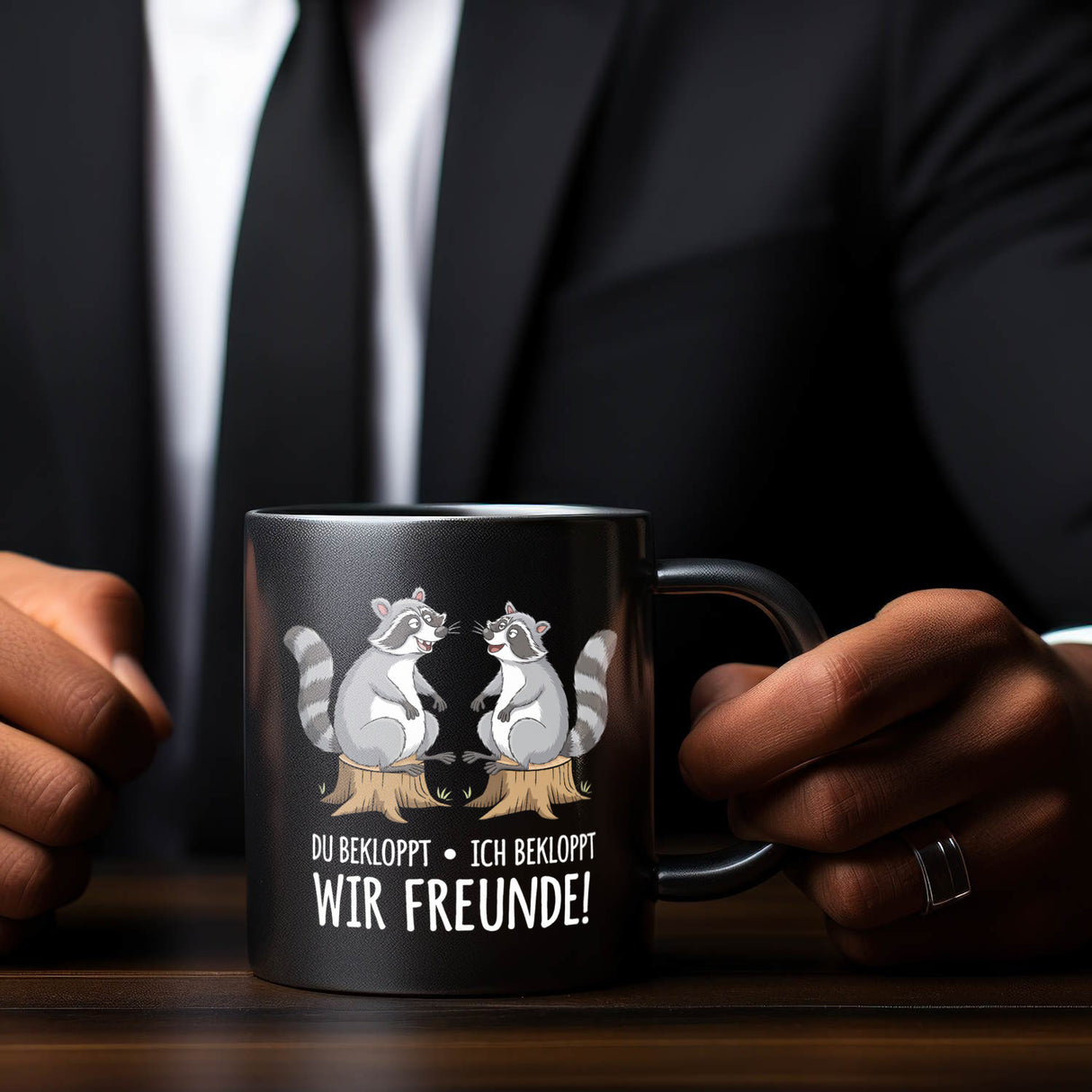 Fröhliche Waschbären Tasse - bekloppte Freunde