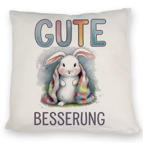 Gute Besserung Kissen - Weißes Kaninchen in einer Decke