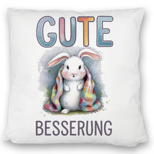 Gute Besserung Kissen - Weißes Kaninchen in einer Decke