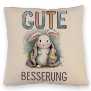 Gute Besserung Kissen - Weißes Kaninchen in einer Decke