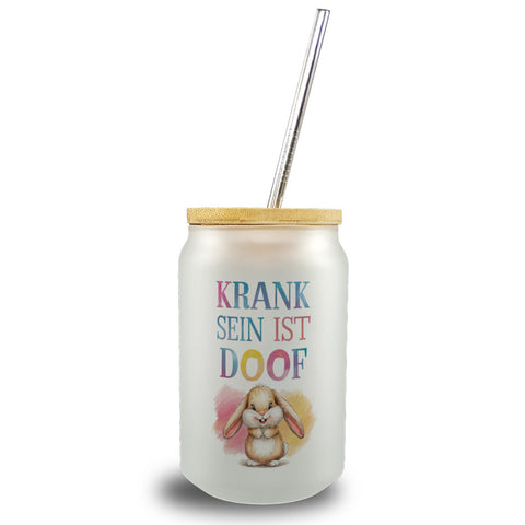 Krank sein ist doof Trinkglas mit Bambusdeckel mit niedlichem Kaninchen
