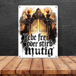 Lebe frei oder stirb mutig Metallschild in 15x20 cm - Valhalla