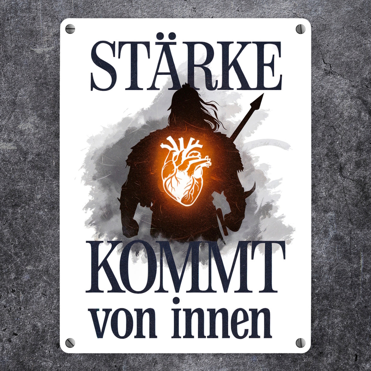 Stärke kommt von innen Metallschild in 15x20 cm - Silhouette Krieger