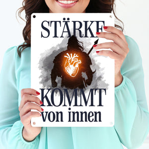 Stärke kommt von innen Metallschild in 15x20 cm - Silhouette Krieger