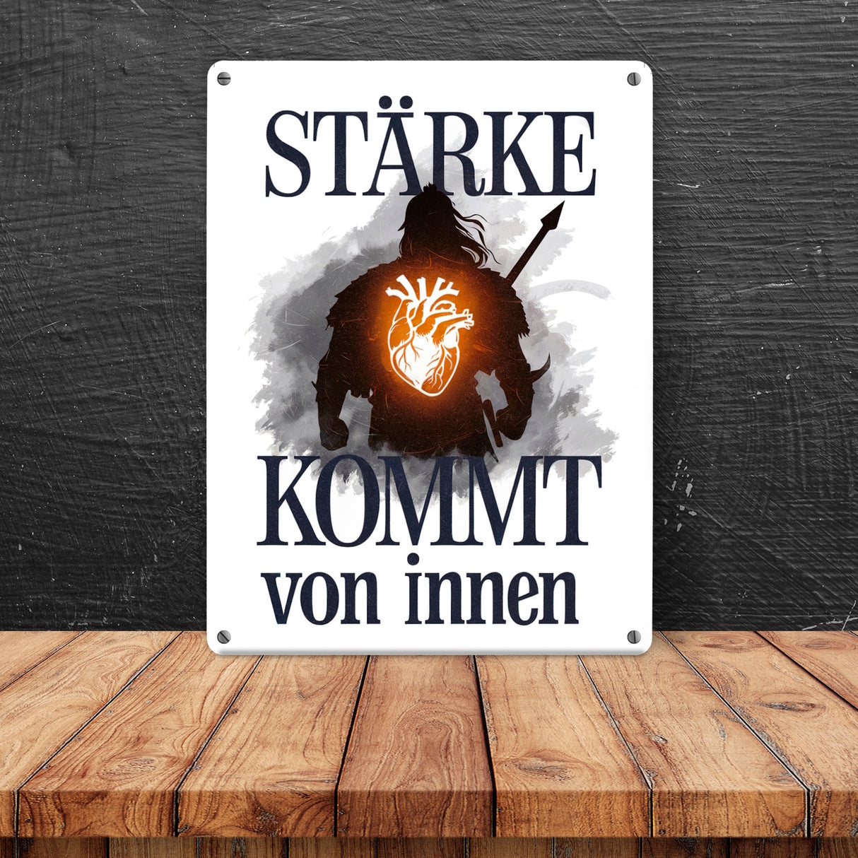 Stärke kommt von innen Metallschild in 15x20 cm - Silhouette Krieger