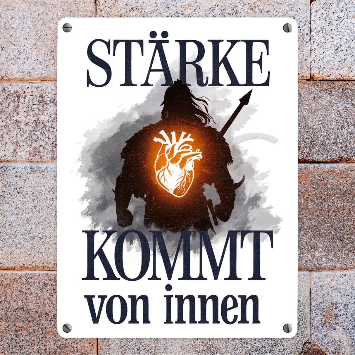 Stärke kommt von innen Metallschild in 15x20 cm - Silhouette Krieger