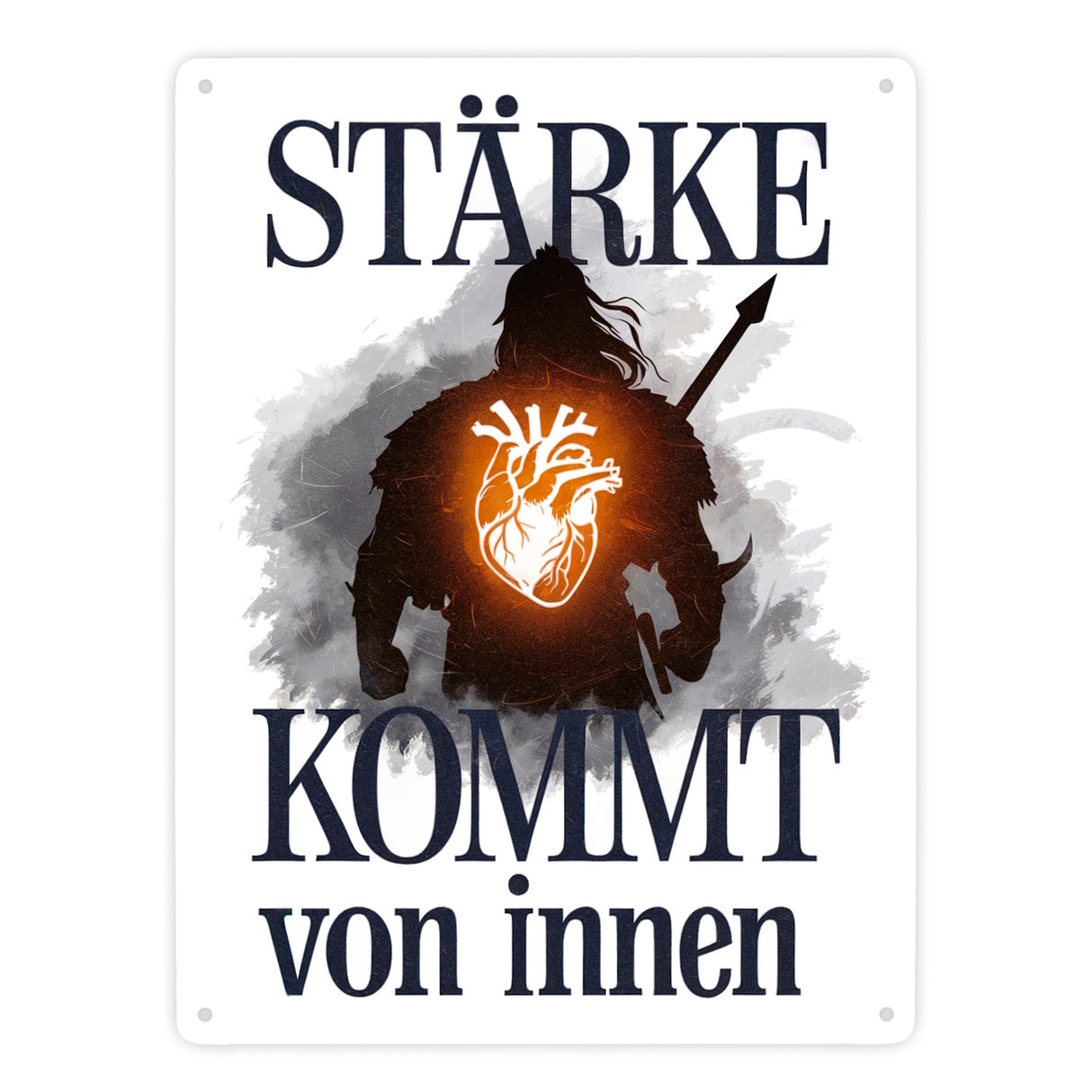 Stärke kommt von innen Metallschild in 15x20 cm - Silhouette Krieger