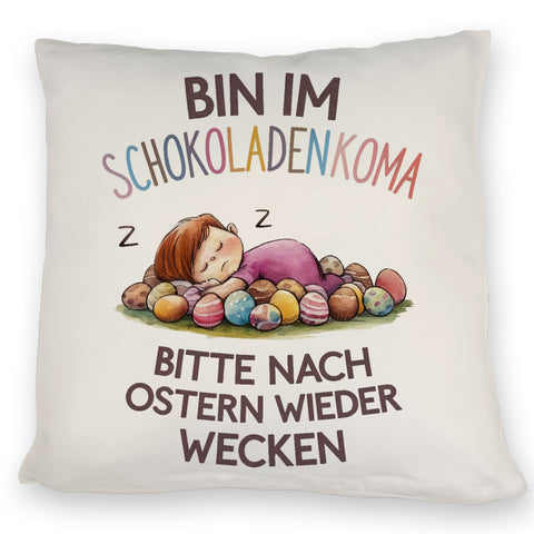 Schokoladenkoma Kissen Kind auf Schokoladeneiern