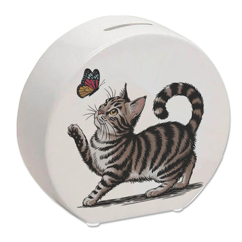 Katze mit Schmetterling Spardose für Tierliebhaber