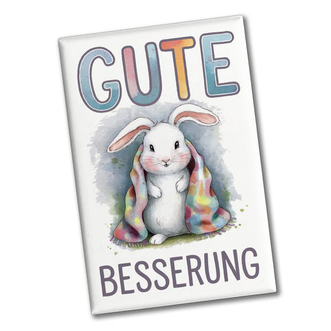 Gute Besserung Souvenir Souvenir Magnet - weißes Kaninchen in einer Decke