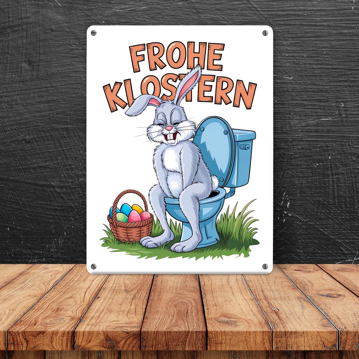 Frohe KLOstern Osterhase Metallschild in 15x20 cm für Humorliebhaber