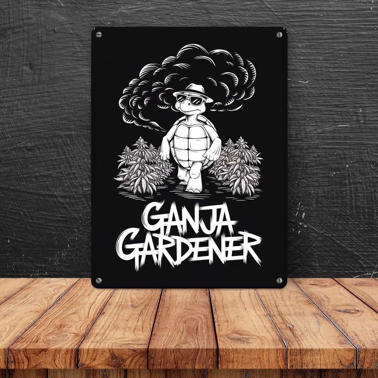 Ganja Gardener Metallschild in 15x20 cm mit Schildkröte