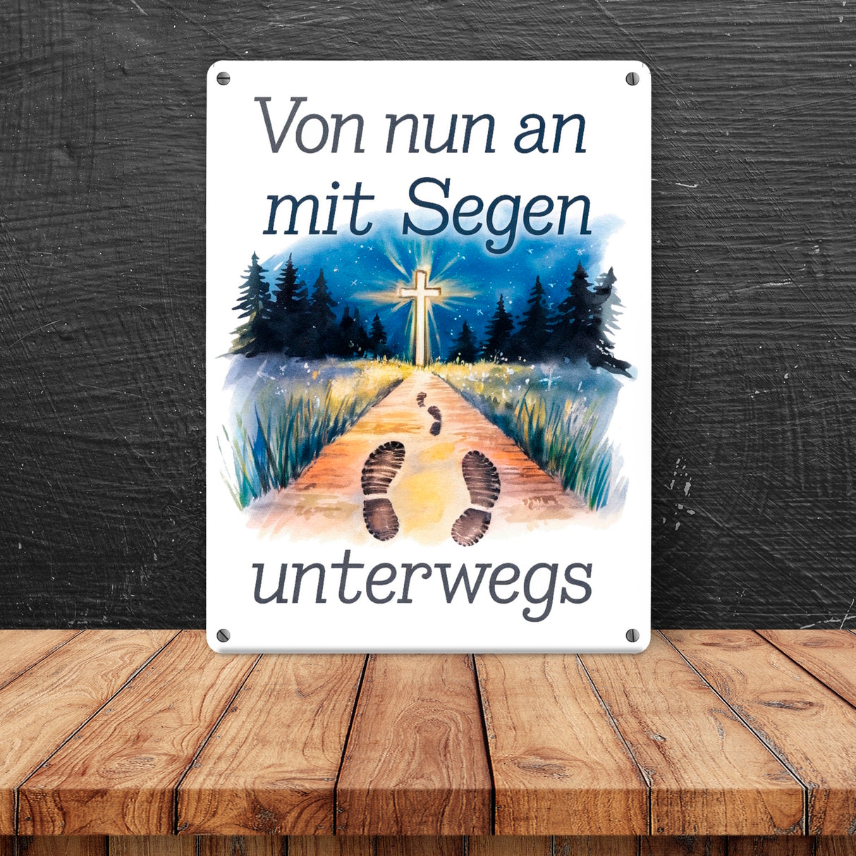 Mit Segen unterwegs Metallschild in 15x20 cm - Segenstrahlendes Kreuz