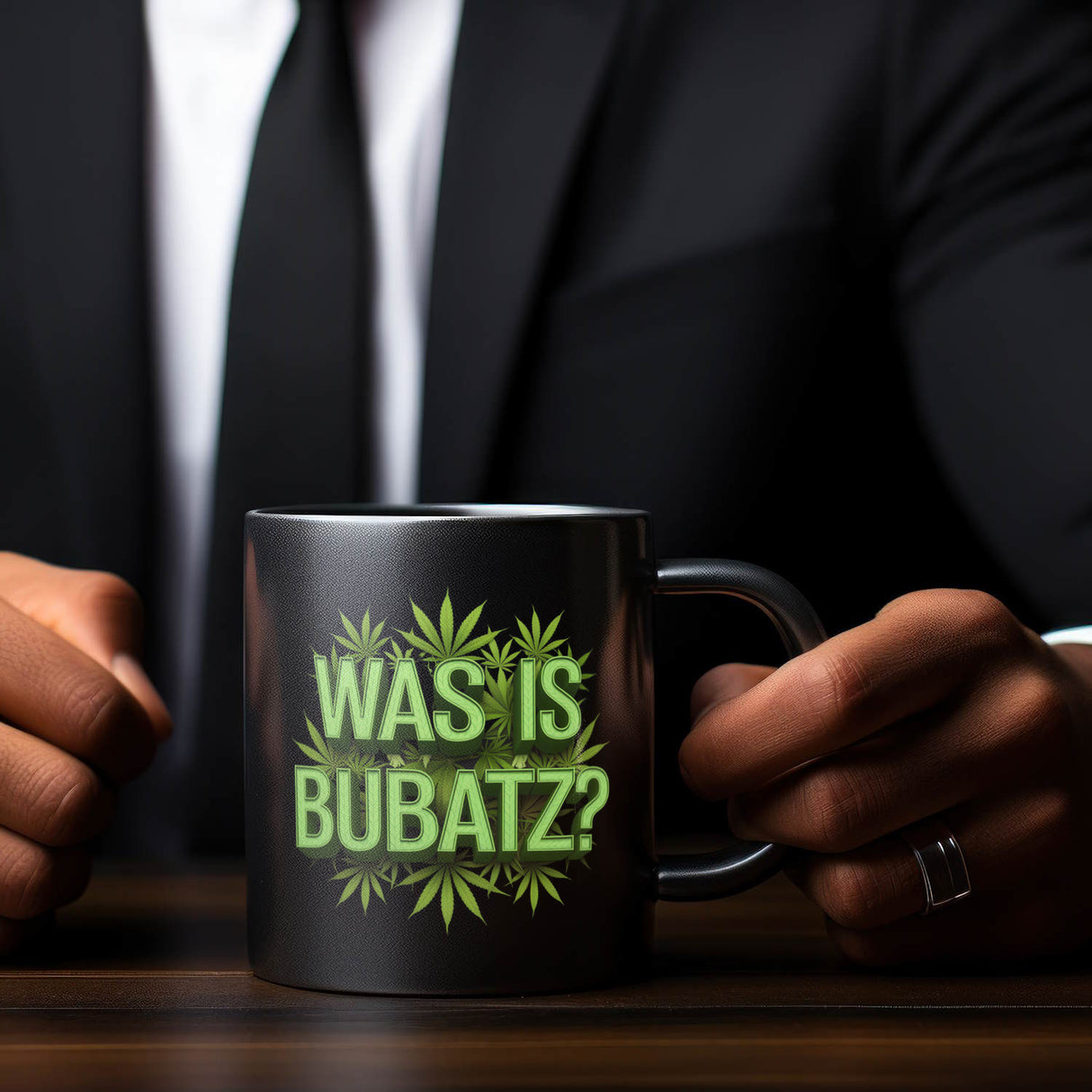 Was is Bubatz? Tasse mit Cannabisblatt