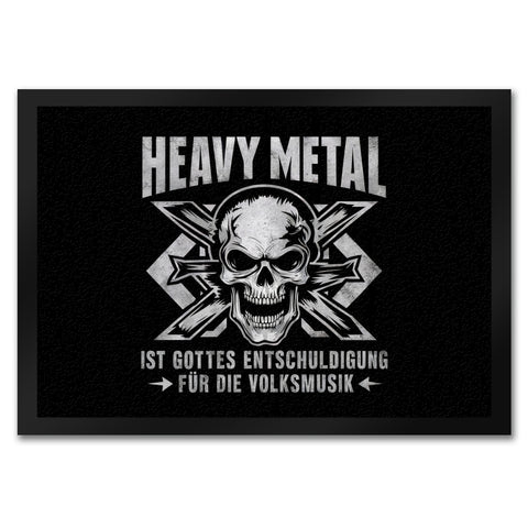 Heavy Metal statt Volksmusik Fußmatte in 35x50 cm mit Totenkopf
