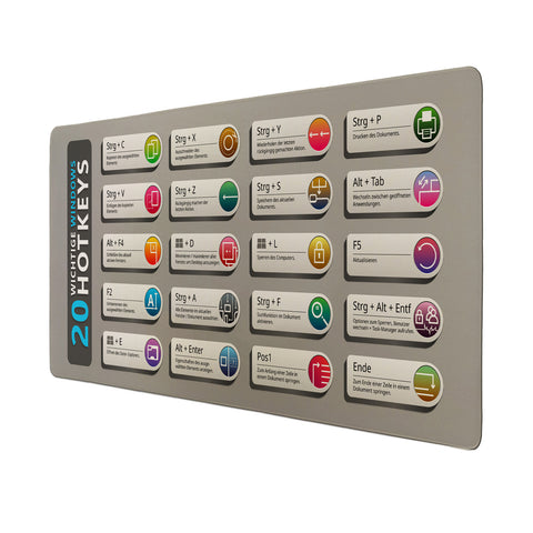 Windows Hotkeys Schreibtischunterlage 69x31cm XXL Mauspad - 20 Wichtige Hotkeys
