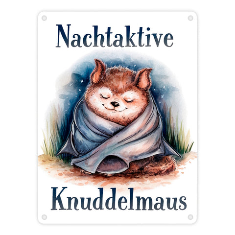 Nachtaktive Knuddelmaus Metallschild in 15x20 cm Kuschelige Fledermaus