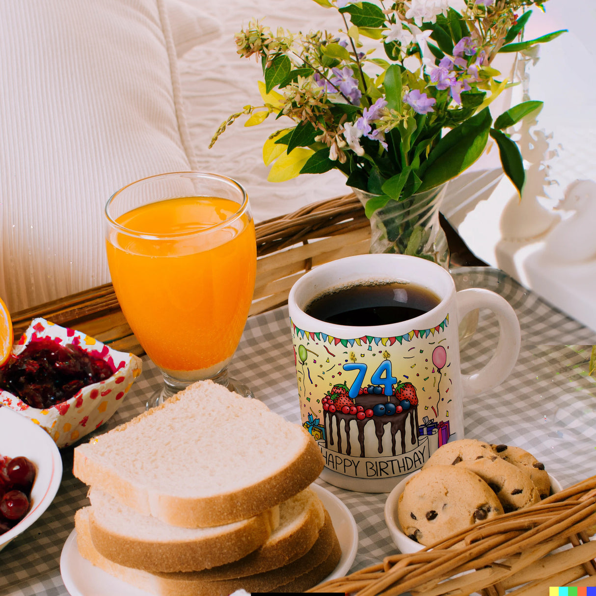 74. Geburtstag Tasse mit Kuchen und Geschenk und Anhänger: zum 27029. Tag