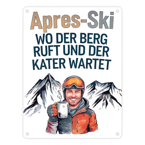 Après Ski - Berg ruft, Kater wartet Metallschild in 15x20 cm