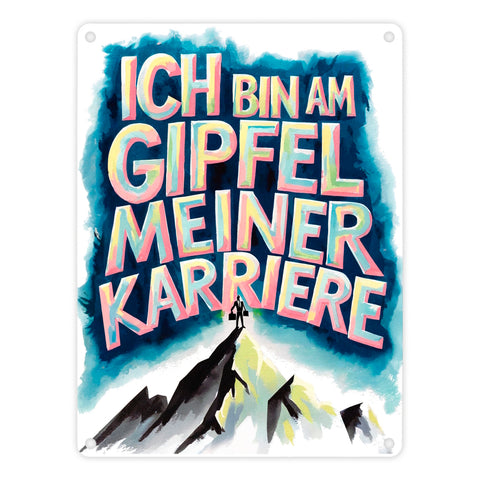 Gipfel meiner Karriere Metallschild in 15x20 cm Geschäftsperson auf Berggipfel