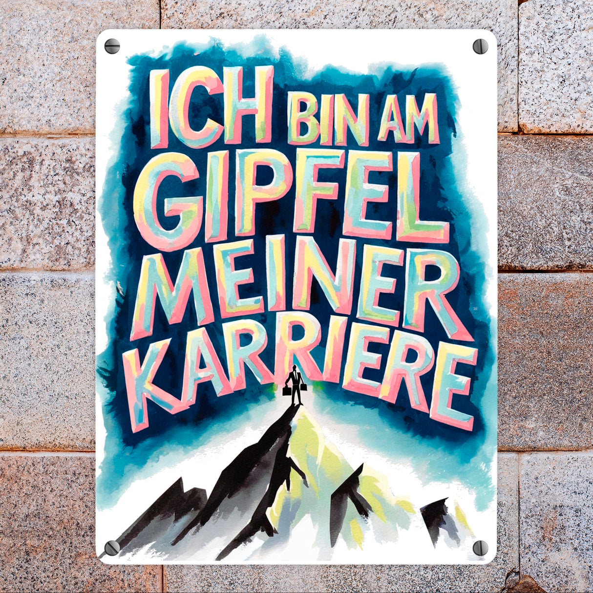Gipfel meiner Karriere Metallschild in 15x20 cm Geschäftsperson auf Berggipfel