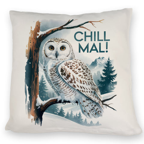 Chill mal Kissen Schneeeule auf Ast