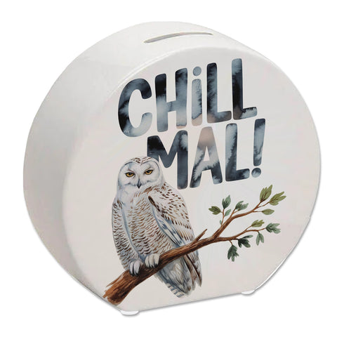 Entspannte Schneeeule Chill mal Spardose