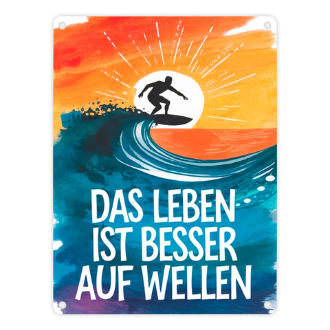 Surfer auf Welle Besser auf Wellen Metallschild in 15x20 cm