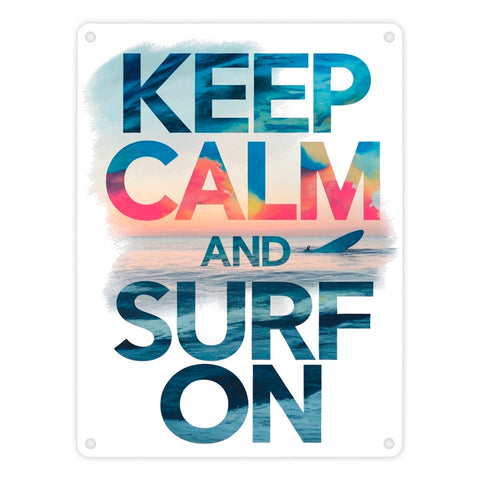 Surfer auf Welle Keep Calm and surf on Metallschild in 15x20 cm