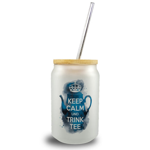 Keep calm und trink Tee Trinkglas mit Bambusdeckel