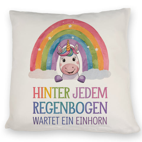 Lächelndes Einhorn Kissen Hinter jedem Regenbogen