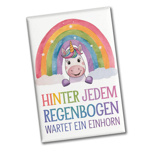 Lächelndes Einhorn Souvenir Souvenir Magnet Hinter jedem Regenbogen
