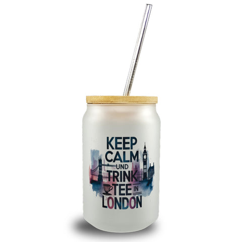 KEEP CALM UND TRINK TEE Trinkglas mit Bambusdeckel London