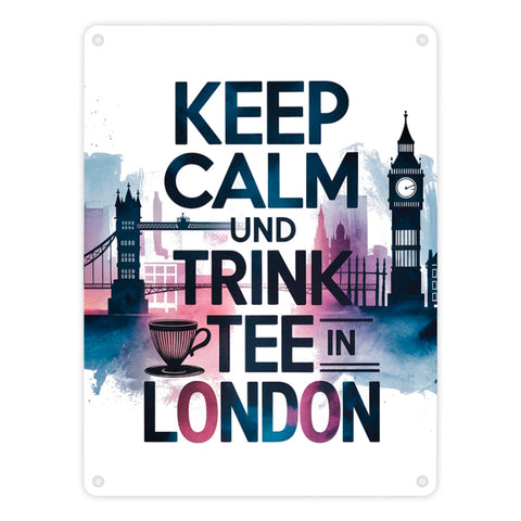 KEEP CALM UND TRINK TEE Metallschild in 15x20 cm London