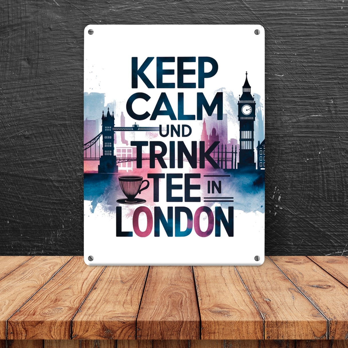 KEEP CALM UND TRINK TEE Metallschild in 15x20 cm London
