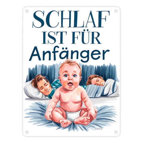 Schlaf ist für Anfänger Metallschild in 15x20 cm Baby in Windeln
