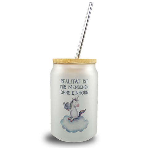 Realität ist für Menschen ohne Einhorn Trinkglas mit Bambusdeckel