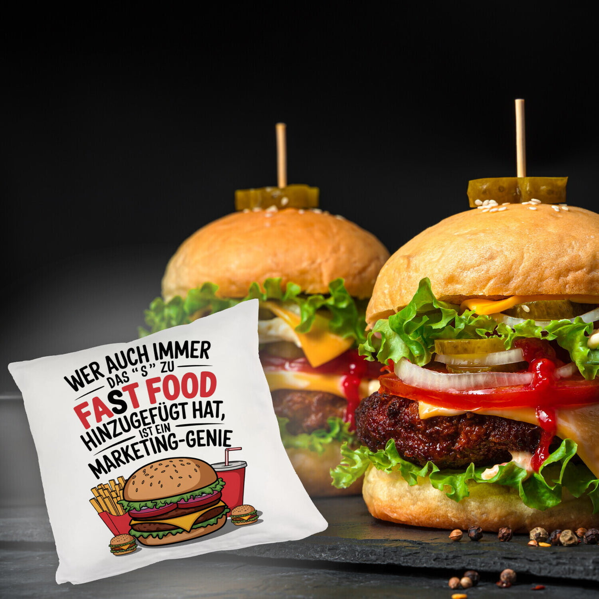 Fast Food - FAT FOOD Kissen für Burger Fans