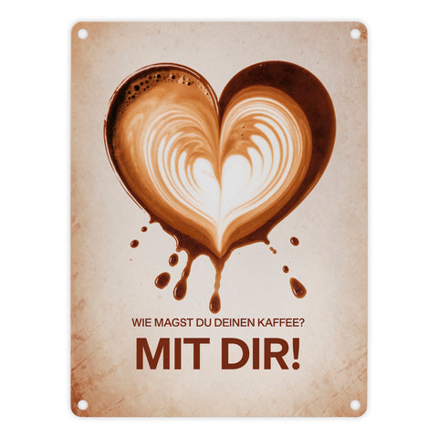 Herzförmiger Kaffeefleck Metallschild in 15x20 cm - Kaffee mit dir