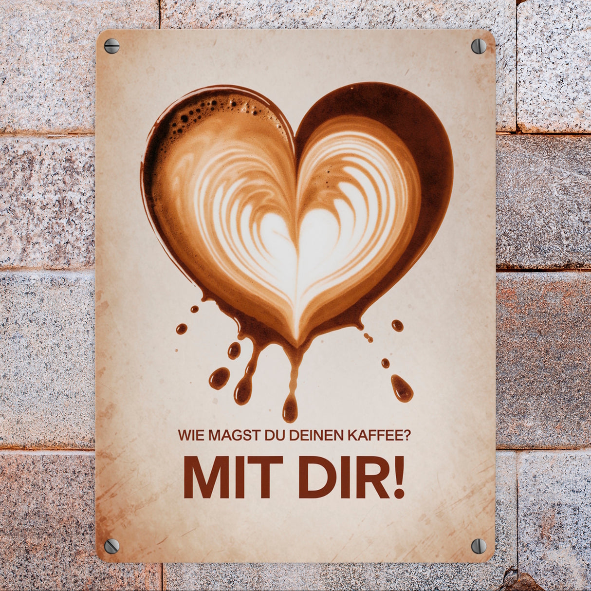 Herzförmiger Kaffeefleck Metallschild in 15x20 cm - Kaffee mit dir