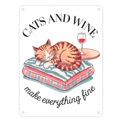 Katzen & Wein Metallschild in 15x20 cm für Katzen- und Weinliebhaber