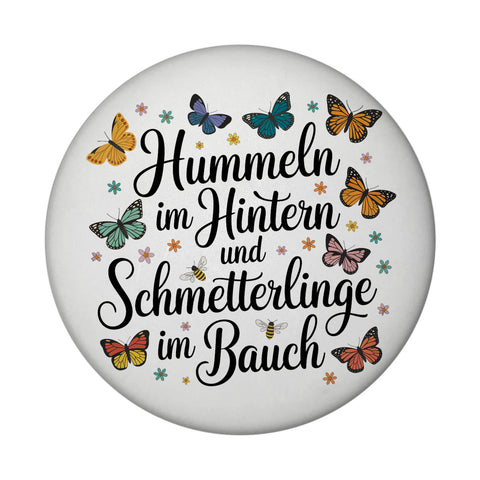 Frühlingsspruch Magnet mit Hummeln und Schmetterlingen