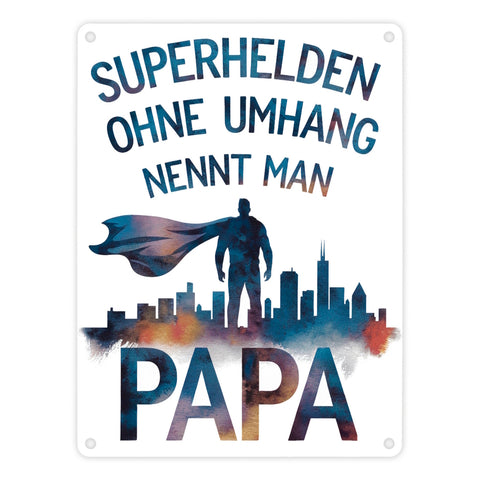 Superhelden Papa Umhang Metallschild in 15x20 cm