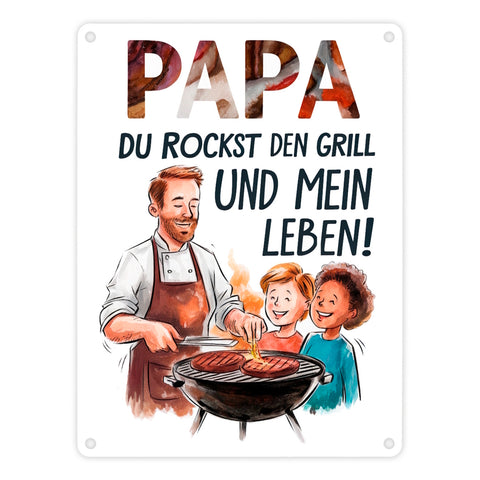 Grillender Vater Papa rockt Metallschild in 15x20 cm