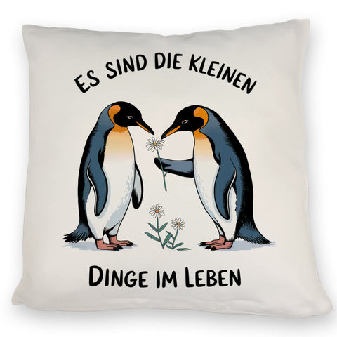 Pinguine mit Blumen - Es sind die Kleinen Dinge Kissen