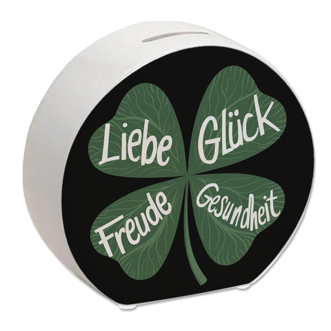 Kleeblatt Spardose mit guten Wünschen