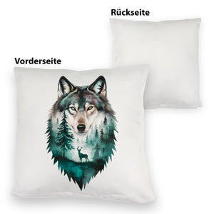 Naturfreunde Kissen Wolf Wald Hirsch Design