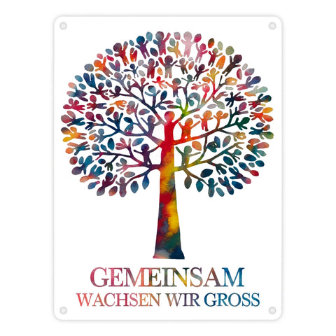 Gemeinsam wachsen, Baum aus Kindern Metallschild in 15x20 cm
